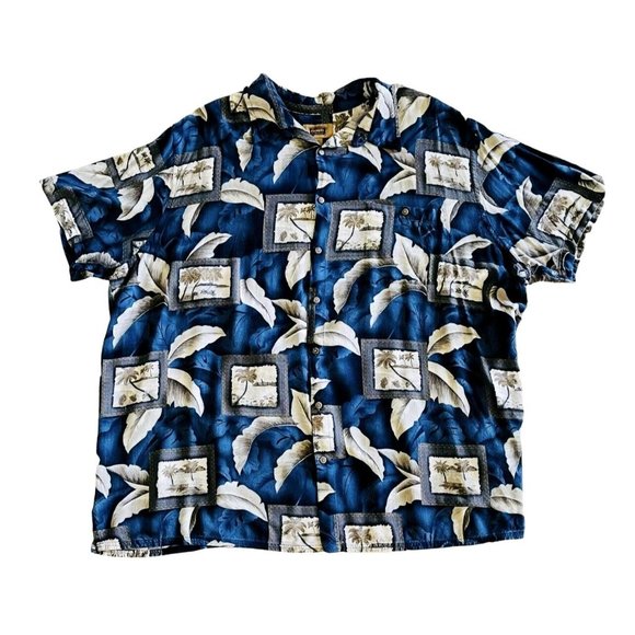 The Foundry Supply  Co Shirt Hawaiian Aloha Style 3XLT Button Front Big Men Blue - Picture 1 of 6